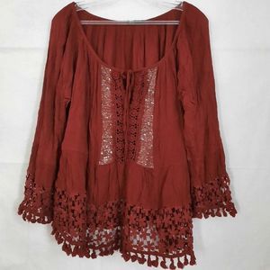 Made in Italy Sequin Embellished Crepe Lace Floral Peasant Blouse One Si…